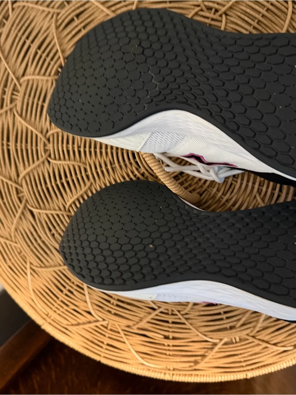 New Balance White Sneakers with Pink Detail and Black Trim